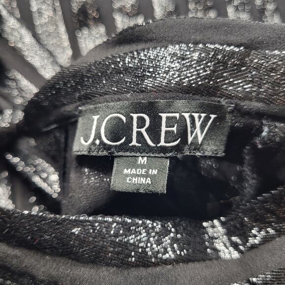 J.Crew Metallic Silk Blend Chiffon Mock Neck Top Black Stripe Tie Shirt Medium - Picture 8 of 9